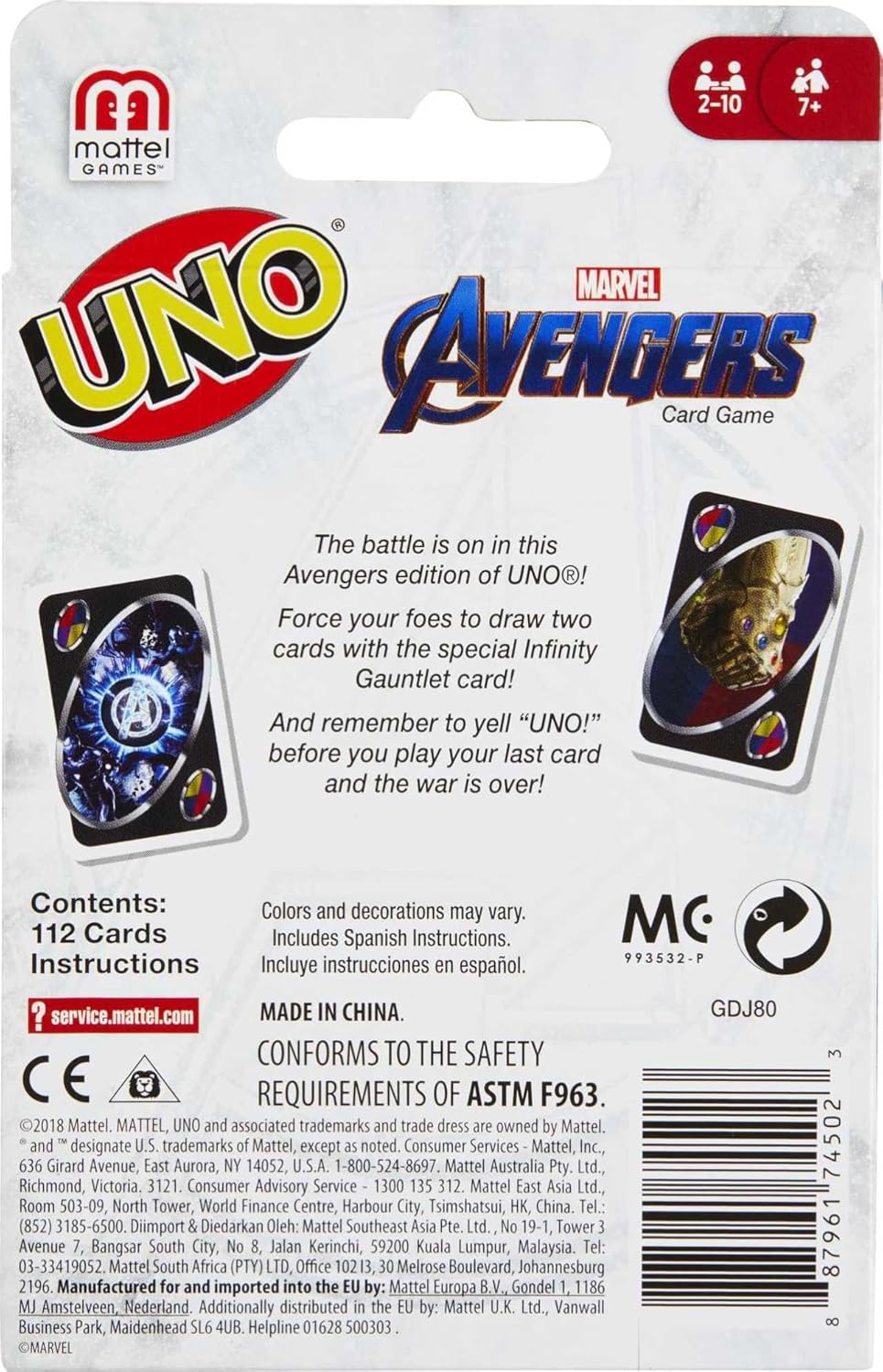 Mattel Games - UNO Ultimate Marvel - The Iconic Game with 4 Laminated Trading Cards and Marvel Superheroes Including Black Panther, Captain Marvel, Iron Man and Thor, Toy for Children, 7+